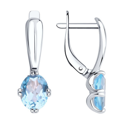 Серьги из серебра, Родированное серебро металл, проба 925, 2   Топаз Круг 8*6, 2  Топаз Овал 8*6