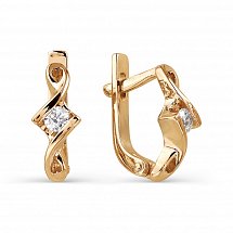Серьги из золота с драгоценными вставками, Красное золото металл, проба 585, 2 бриллианты 0,172ct 3/6А кр-57#