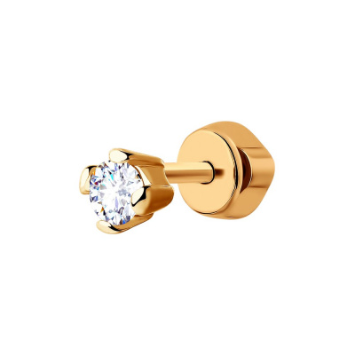 Серьги из золота, Красное золото металл, проба 585, 1  Фианит недраг Круг 3,5
