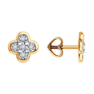 Серьги из золота, Красное золото металл, проба 585, 10   Фианит недраг Круг 1,25