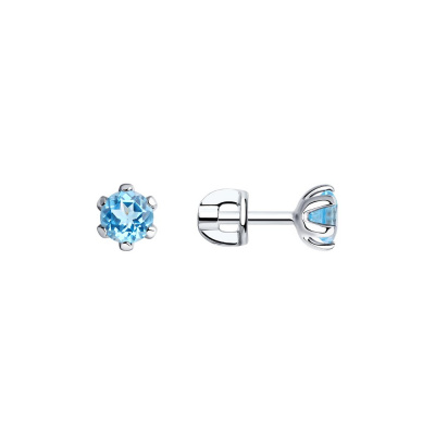 Серьги из серебра, Родированное серебро металл, проба 925, 2  0,236 Топаз Круг 5, 2   Топаз Круг 5