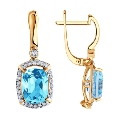 Серьги из золота, Красное золото металл, проба 585, 2   Топаз Антик Кушон 9*7 ; 44   Фианит недраг Круг 1 ; 6   Фианит недраг Круг 1,25 ; 2   Фианит нед