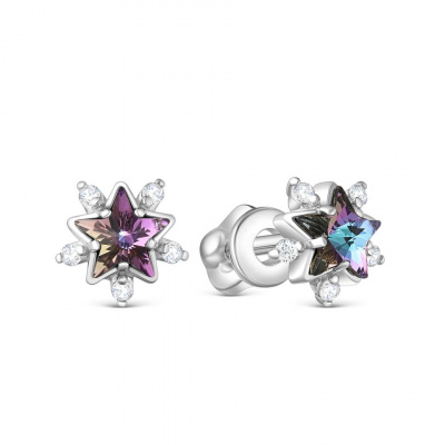 Серьги из серебра, Родированное серебро металл, проба 925, 2 Кристалл Swarovski Австрия  Мистик розовый 0,120; 10 Фианит Бесцветный 0,030