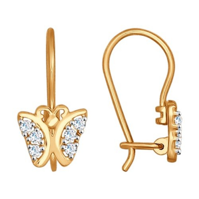 Серьги из золота, Красное золото металл, проба 585, 12   Фианит недраг Круг 1,25, Фианит недраг