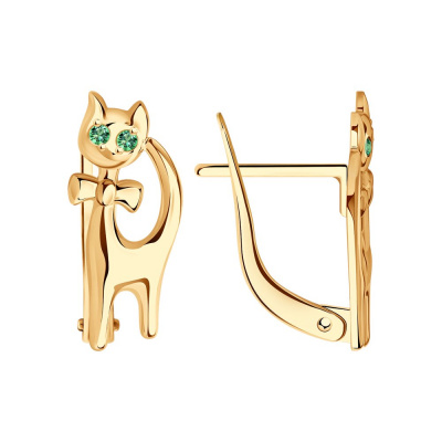 Серьги из золота, Красное золото металл, проба 585, 4   Фианит недраг Круг 1,25