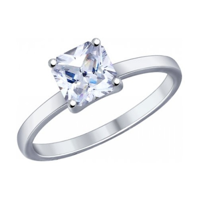 Кольцо из серебра, Родированное серебро металл, проба 925, 1  Фианит SWAROVSKI Октагон 6*6