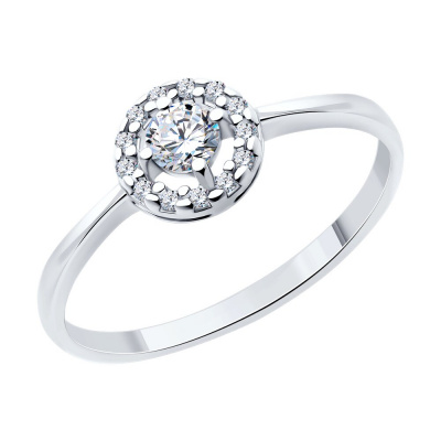 Кольцо из серебра, Родированное серебро металл, проба 925, 1  Фианит SWAROVSKI недраг Круг 3,5 ; 13  Фианит недраг Круг 1