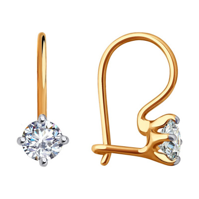 Серьги из золота, Красное золото металл, проба 585, 2  Фианит недраг Круг 4