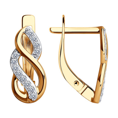 Серьги из золота, Красное золото металл, проба 585, 24  Фианит недраг Круг 1