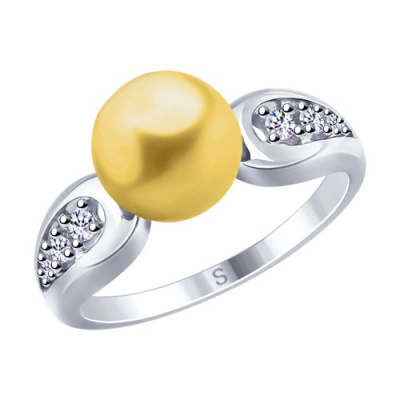 Кольцо из серебра, Родированное серебро металл, проба 925, Жемчуг Swarovski Имитация; Фианит