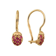 Серьги из золота, Красное золото металл, проба 585, 4 Корунд синт. круг 1.25 0.026, 14 Корунд синт. круг 1.25 0.015