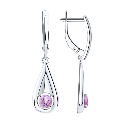 Серьги из серебра, Родированное серебро металл, проба 925, 2  Аметист Круг 5