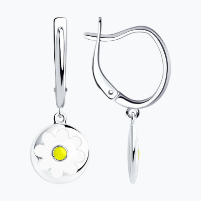 Серьги из серебра, Родированное серебро металл, проба 925, 2  Эмаль  0