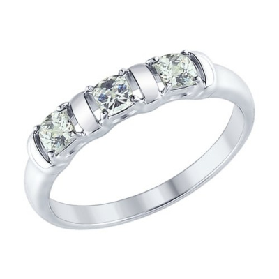Кольцо из серебра, Родированное серебро металл, проба 925, 3  Фианит SWAROVSKI Антик Кушон Чекер 3*3