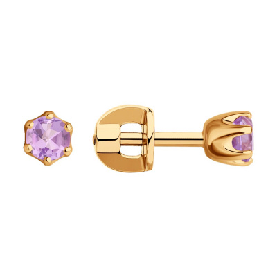 Серьги из золота, Красное золото металл, проба 585, Аметист