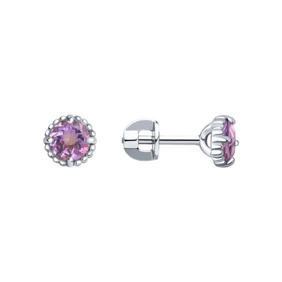 Серьги из серебра, Родированное серебро металл, проба 925, 2   Аметист Круг 5