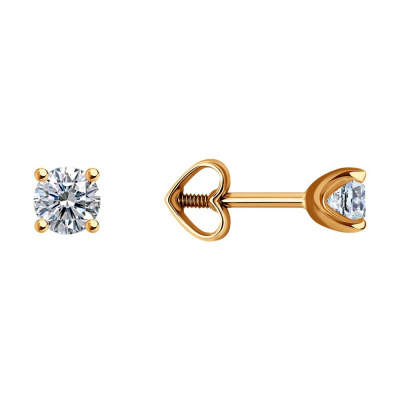 Серьги из золота, Красное золото металл, проба 585, 2  Фианит недраг Круг 4
