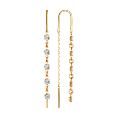 Серьги из золота, Красное золото металл, проба 585, 10  0,401 Фианит недраг Круг 3, 10   Фианит недраг Круг 3