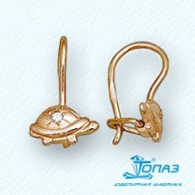 Серьги из золота, Красное золото металл, проба 585, 2 фианит 1,25 Круг#
