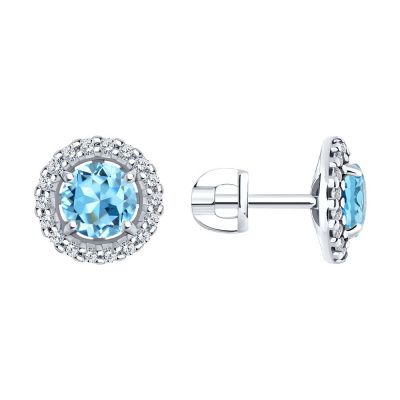 Серьги из серебра, Родированное серебро металл, проба 925, 2   Топаз Круг 6 ; 36   Фианит недраг Круг 1,25, 2  Топаз Круг 6 ; 36  Фианит недраг Круг 1,25