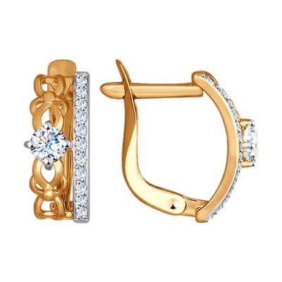 Серьги из золота, Красное золото металл, проба 585, 22   Фианит недраг Круг 1 ; 2   Фианит недраг Круг 3