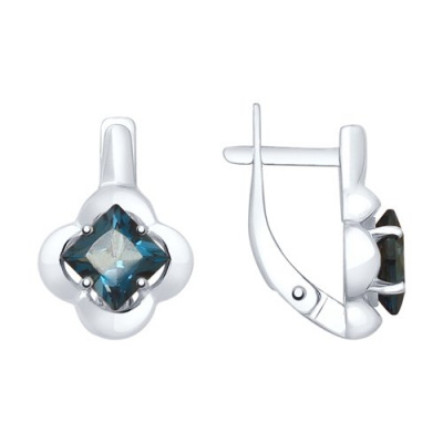 Серьги из серебра, Родированное серебро металл, проба 925, 2  Топаз Квадрат 5*5