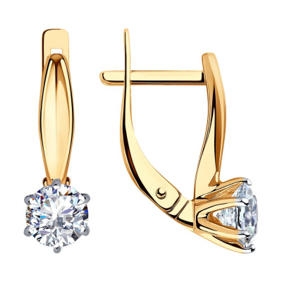 Серьги из золота, Красное золото металл, проба 585, 2   Фианит недраг Круг 5