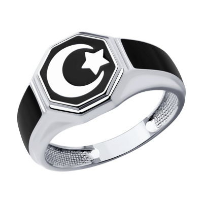 Кольцо из серебра, Родированное серебро металл, проба 925, 1   Эмаль  0