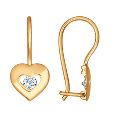 Серьги из золота, Красное золото металл, проба 585, 2  Фианит недраг Круг 2,5