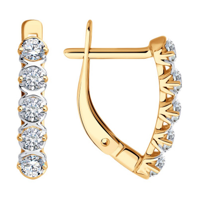 Серьги из золота, Красное золото металл, проба 585, 10   Фианит недраг Круг 2,5