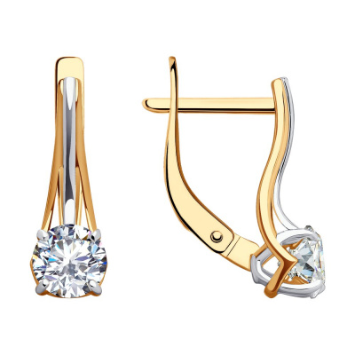 Серьги из золота, Красное золото металл, проба 585, 2  Фианит недраг Круг 5,5