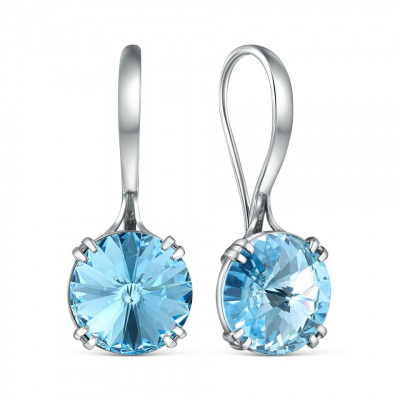 Серьги из серебра, Родированное серебро металл, проба 925, 2 Кристалл Swarovski Австрия Голубой 1,480