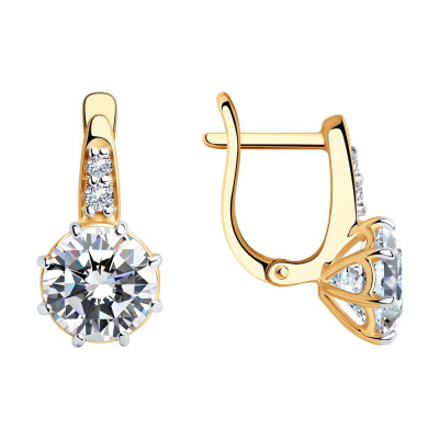 Серьги из серебра, Золочение розовое металл, проба 925, 2  Фианит недраг Круг 1,75 ; 2  Фианит недраг Круг 2 ; 2  Фианит недраг Круг 8