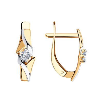 Серьги из золота, Красное золото металл, проба 585, 2   Фианит недраг Круг 2,5