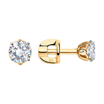 Серьги из золота, Красное золото металл, проба 585, 2  Фианит недраг Круг 4,5