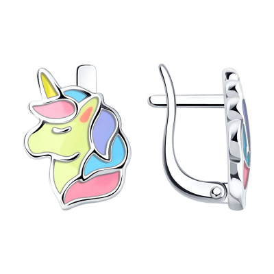 Серьги из серебра, Родированное серебро металл, проба 925, 2  Эмаль  0