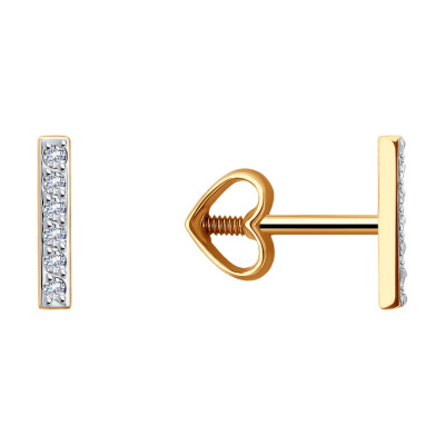 Серьги из золота, Красное золото металл, проба 585, 12  Фианит недраг Круг 1
