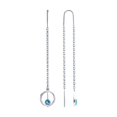 Серьги из серебра, Родированное серебро металл, проба 925, 2   Топаз Круг 3