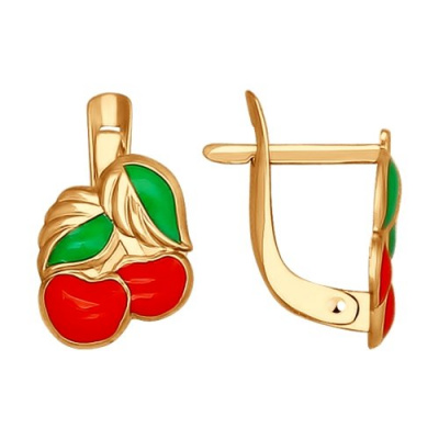 Серьги из золота, Красное золото металл, проба 585, Эмаль