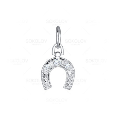 Подвеска из серебра, Родированное серебро металл, проба 925, 1  Фианит недраг Круг 2 ; 2  Фианит недраг Круг 1,5