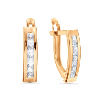 Серьги из золота, Красное золото металл, проба 585, 10 фианит 2,5*2,5 Квадрат#